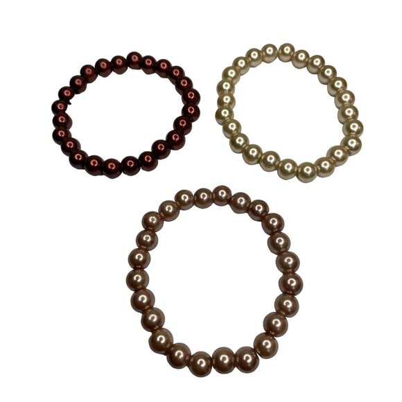 Pearl Bracelet Set of 3 Stretch Tri Color - Picture 3 of 3